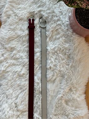 Coach Reversible Wine and Light Gray Leather Belt with Silver Buckle